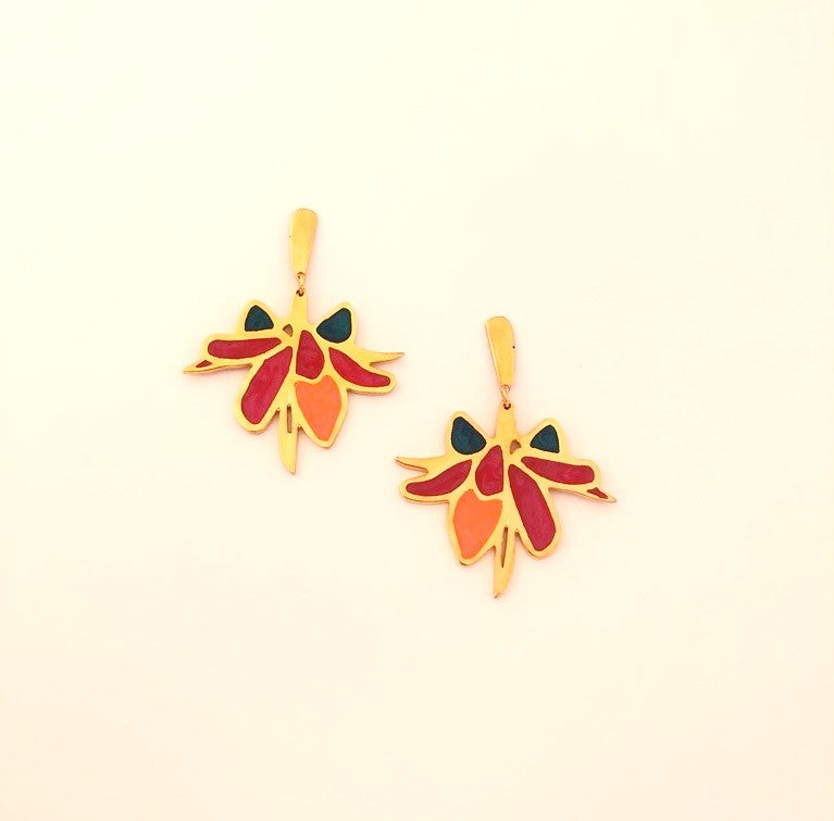 Red Dangling Flower Earrings