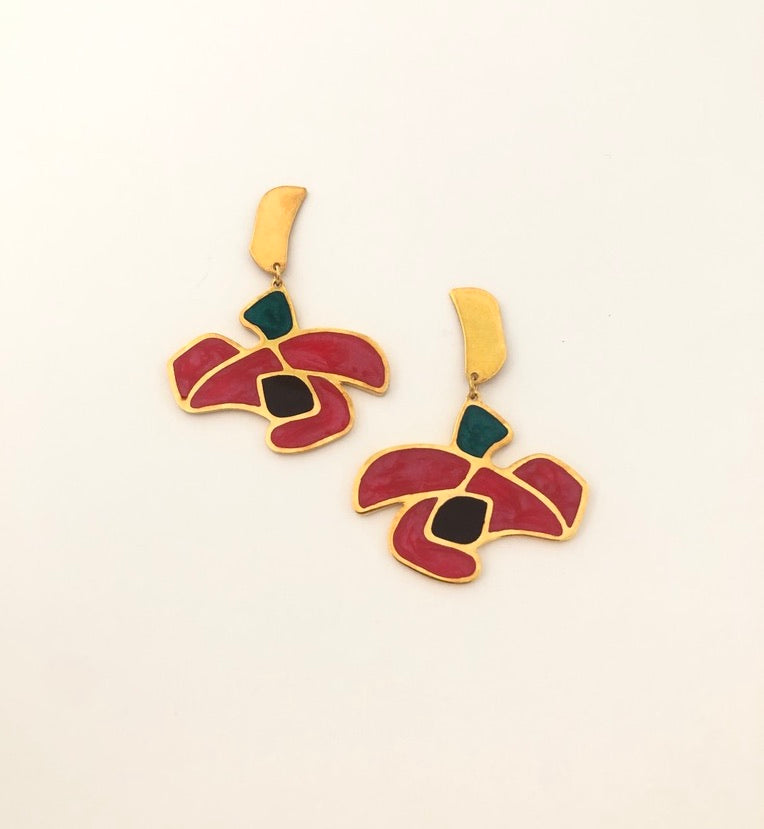 Red Flower Earrings