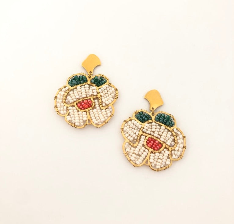 Beaded Anemone Flower Earrings